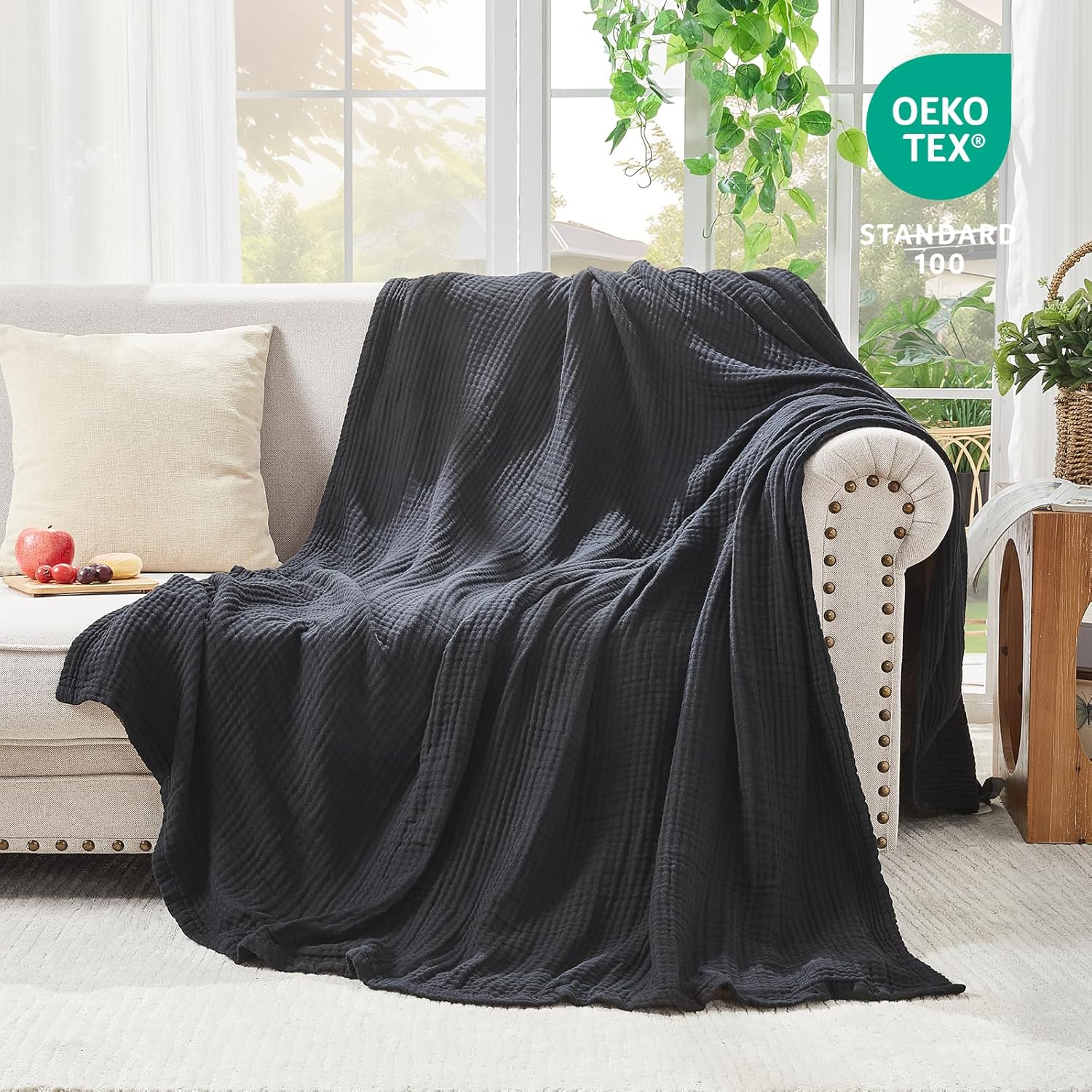 EMME Cotton Muslin Twin Blanket Breathable Gauze Blanket Soft Lightweight Blankets Adults Gifts for
