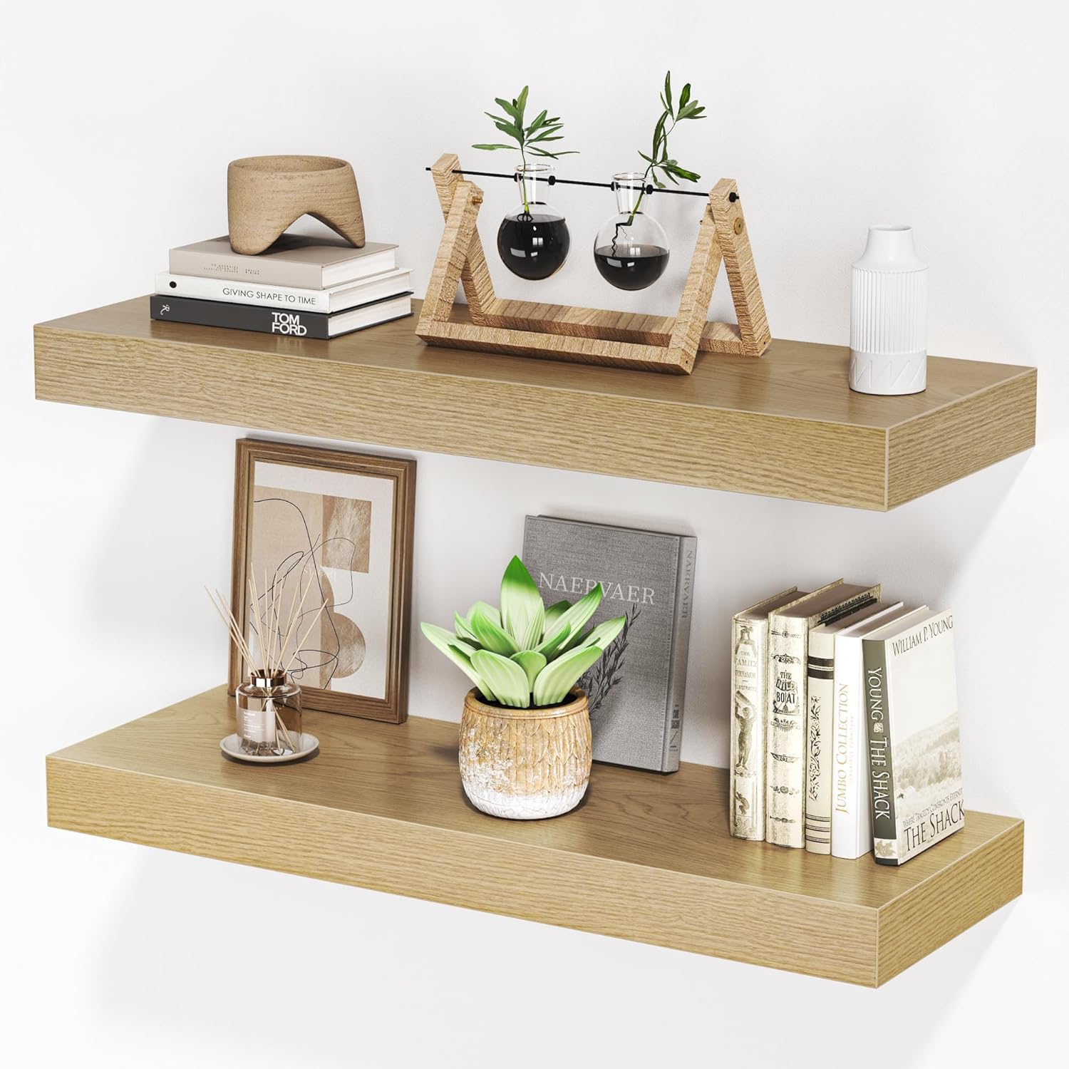 Floating Shelves for Wall, 24" W x 6.7" D x 1.5" H, Wooden Wall Mounted Display Shelves with