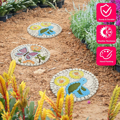 Garden Stepping Stones Set of 2 Butterfly Outdoor Garden Decor 10 inch Round Decorative Stones