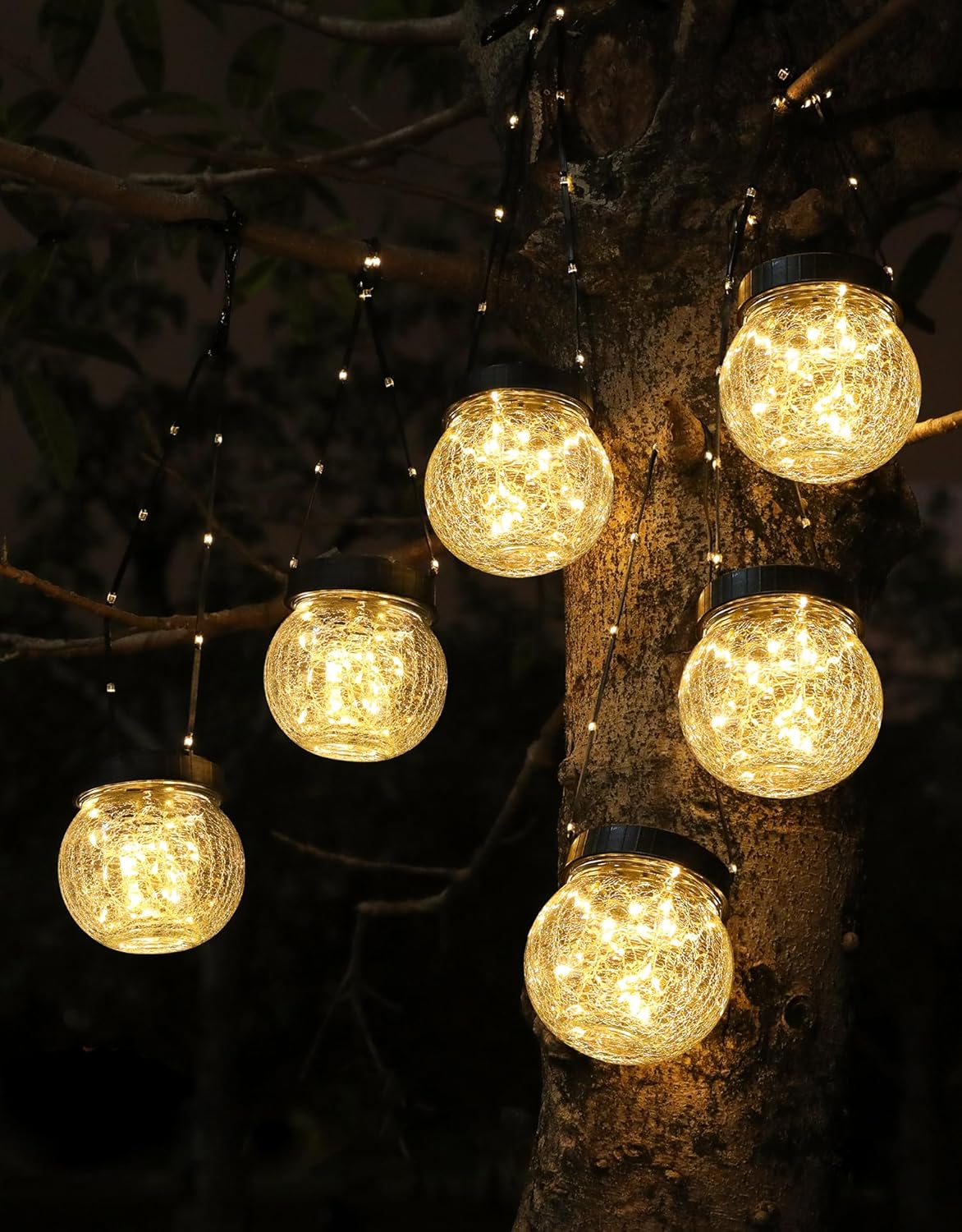 PARTPHONER Solar Lanterns Solar Lights Outdoor Waterproof 6-Pack, Solar Powered Hanging Lights