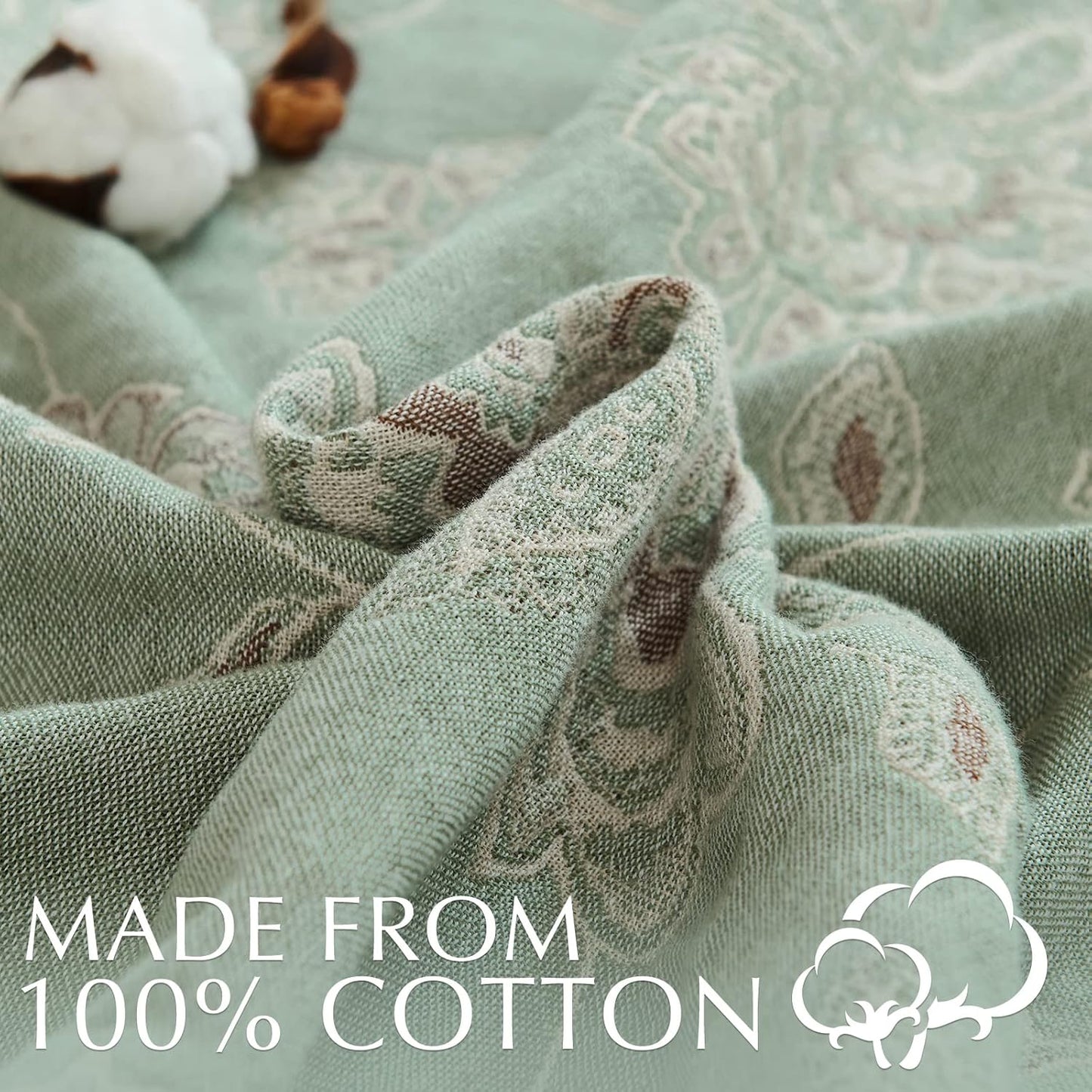 jinchan Boho 100% Cotton Muslin Queen Size 80x90 Inches Blanket Lightweight 4-Layer Quilted Soft