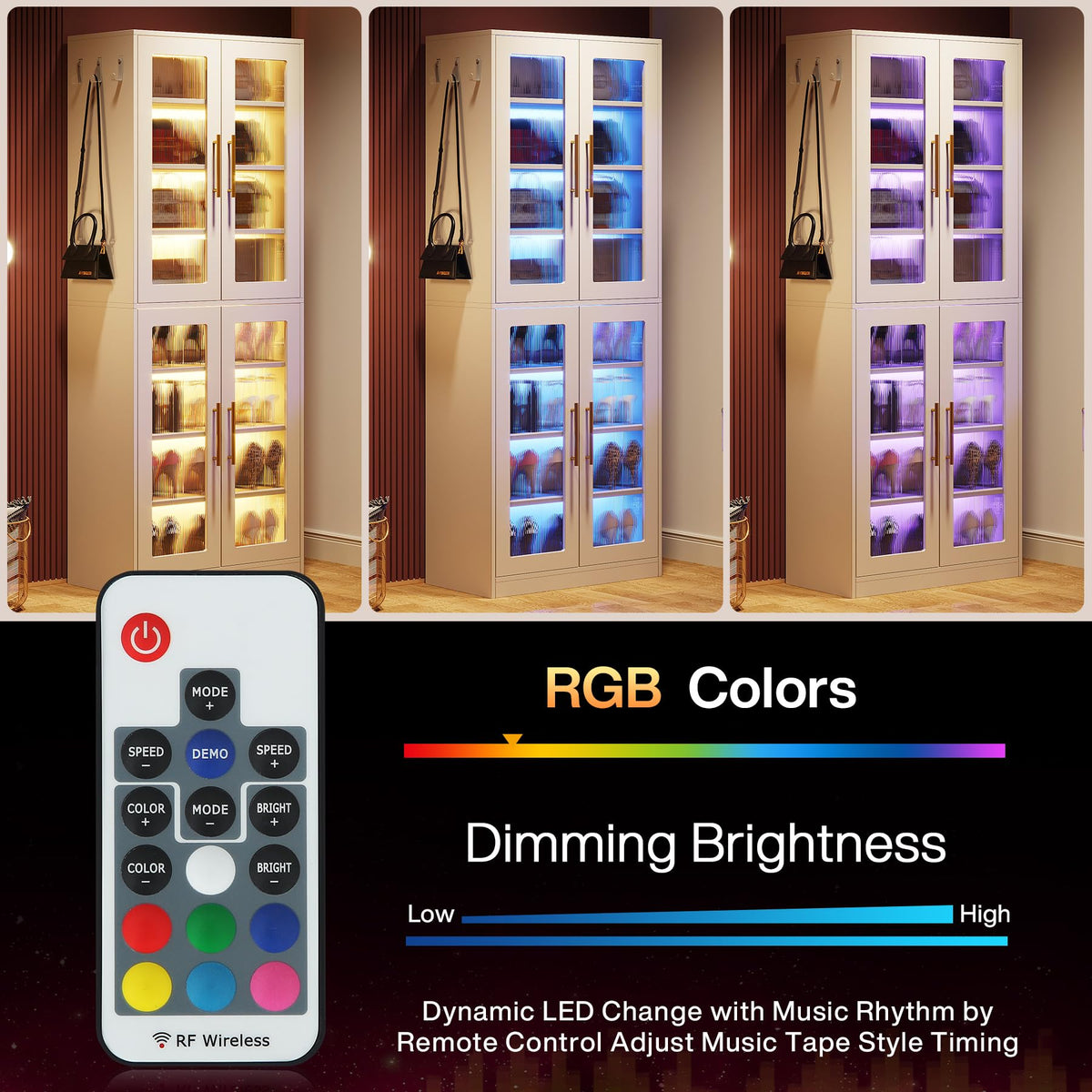 Tribesigns Tall Shoe Storage Cabinet with Acrylic Doors and LED Lights, 8-Tier Entryway Shoe