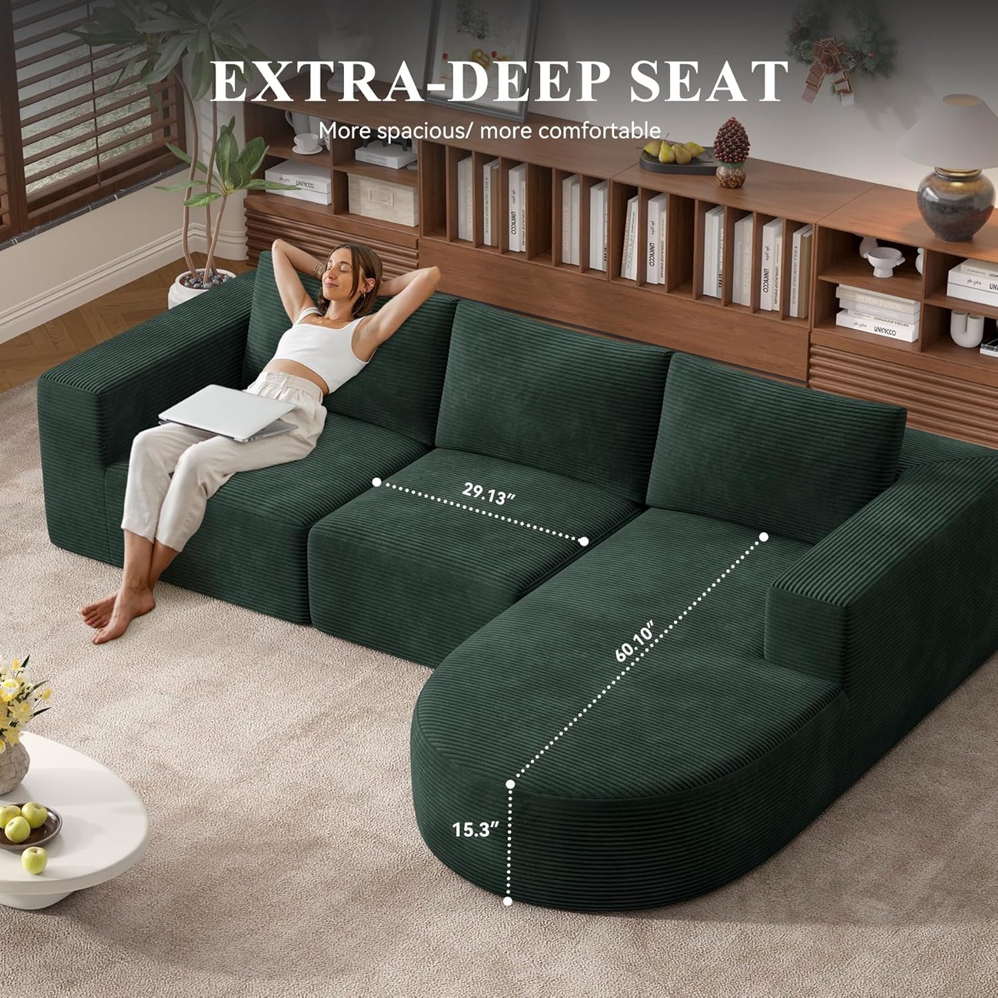 Modular Sectional Sofa with L-Shape Chaise,Cloud Sectional Modern Sleeper Couch with Deep
