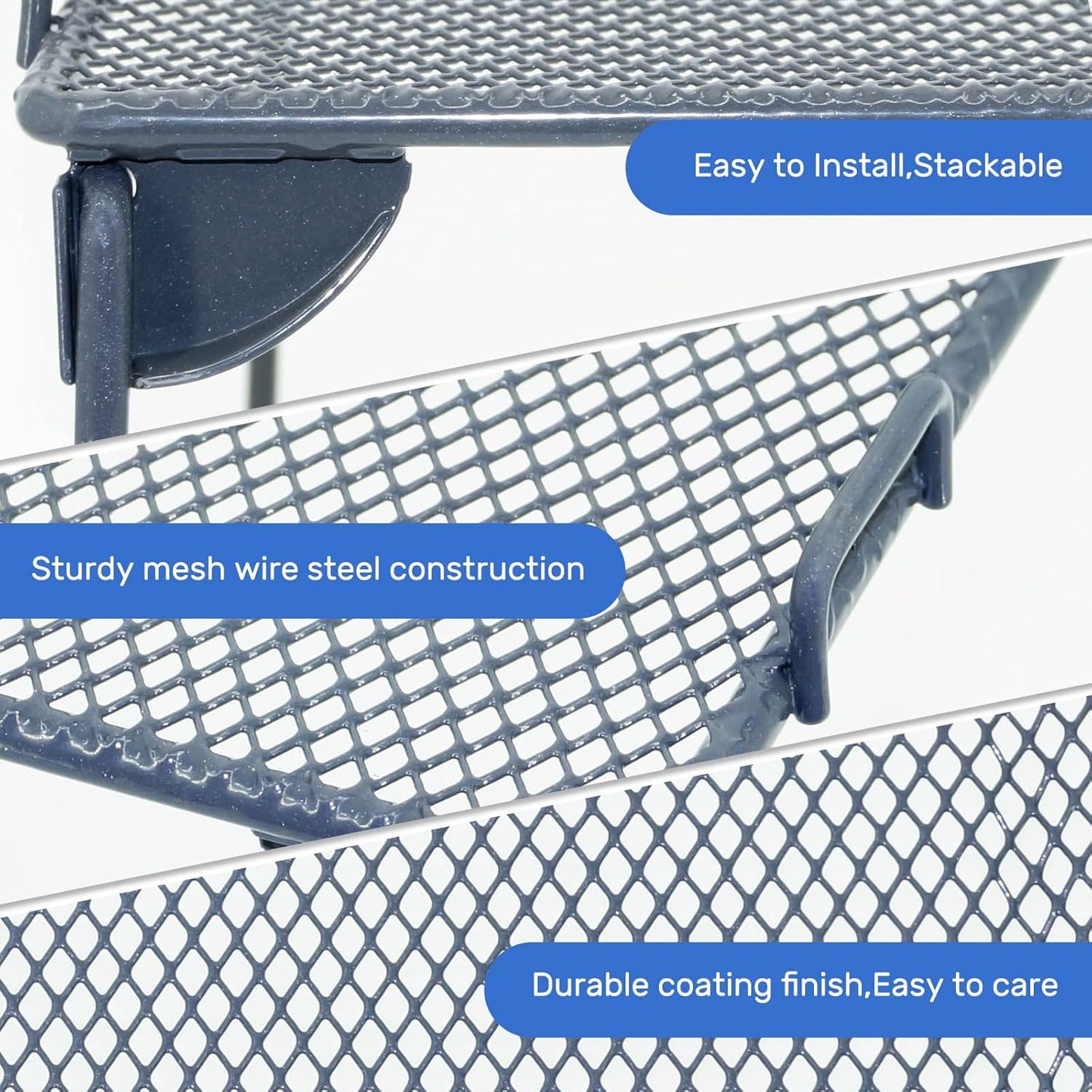 Neudeco Stackable Cabinet Shelf Organizer - 2 Pack Metal Mesh Stacking Shelves for Kitchen, Closet