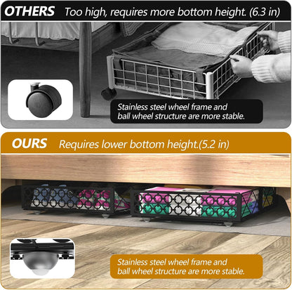 NADAMOO Large Under Bed Storage with Wheels, Low Profile Rolling Under Bed Storage