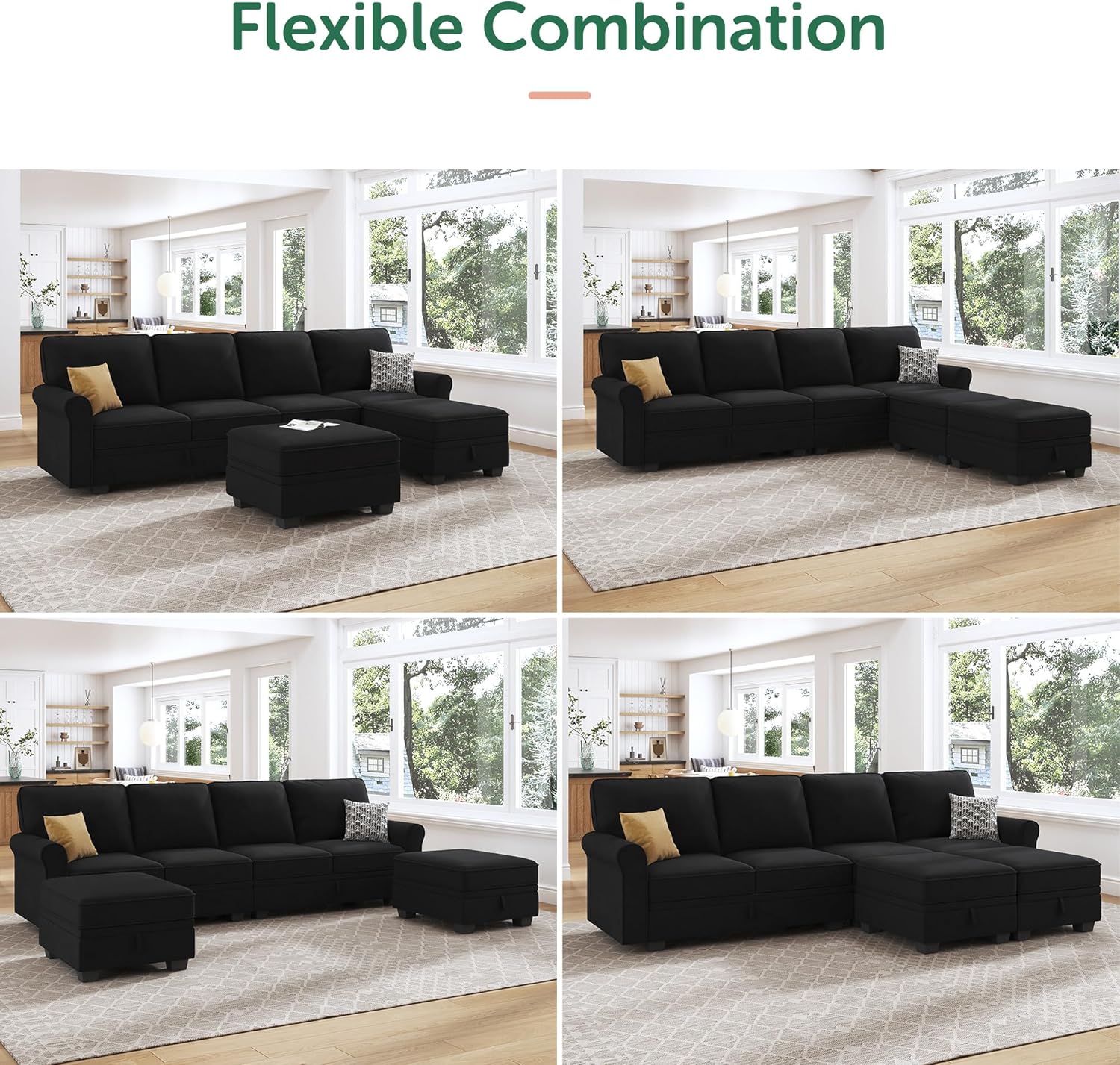 HONBAY Sectional Sofa with Storage Seat Velvet U Shaped Couch with Reversible Chaise Convertible
