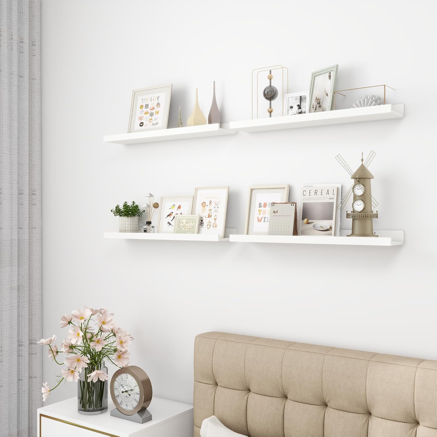 Picture Ledge Shelf, Wood Floating Shelves Set of 4, 24 inch Picture Ledge Shelves, Photo Ledge