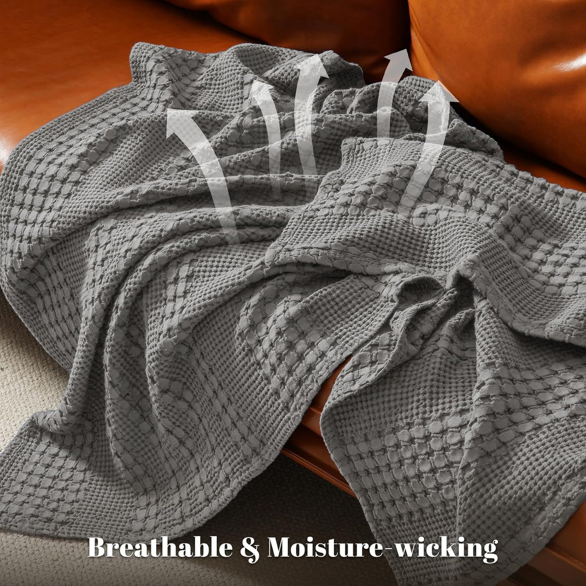 PHF 100% Cotton Waffle Weave Blanket Twin Size, Soft Lightweight Breathable Cozy Summer Blankets