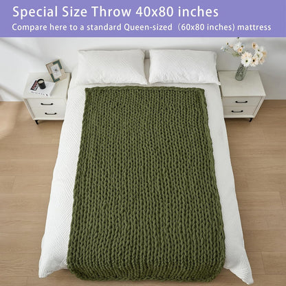 Bigacogo Chunky Knit Throw Blanket for Couch, 40x80 inches, 100% Hand Knitted with Thick Jumbo
