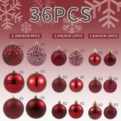 LANGXUN 36pcs Wine Red Christmas Tree Decorations Balls, Bolas De Navidad, 2025 Christmas Decor