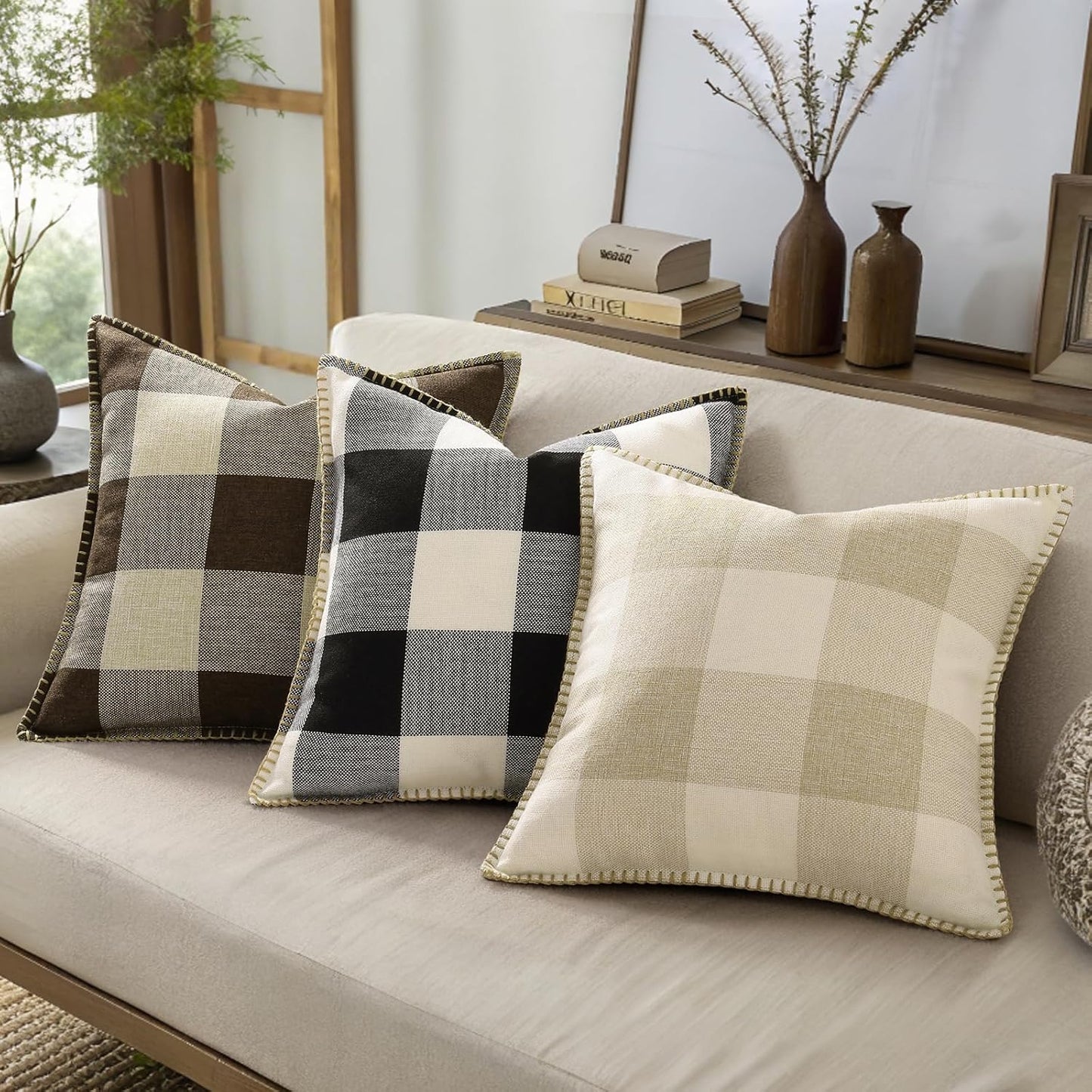 decorUhome Buffalo Plaid Check Throw Pillow Covers 18x18 Set of 2, Outdoor Decorative Farmhouse