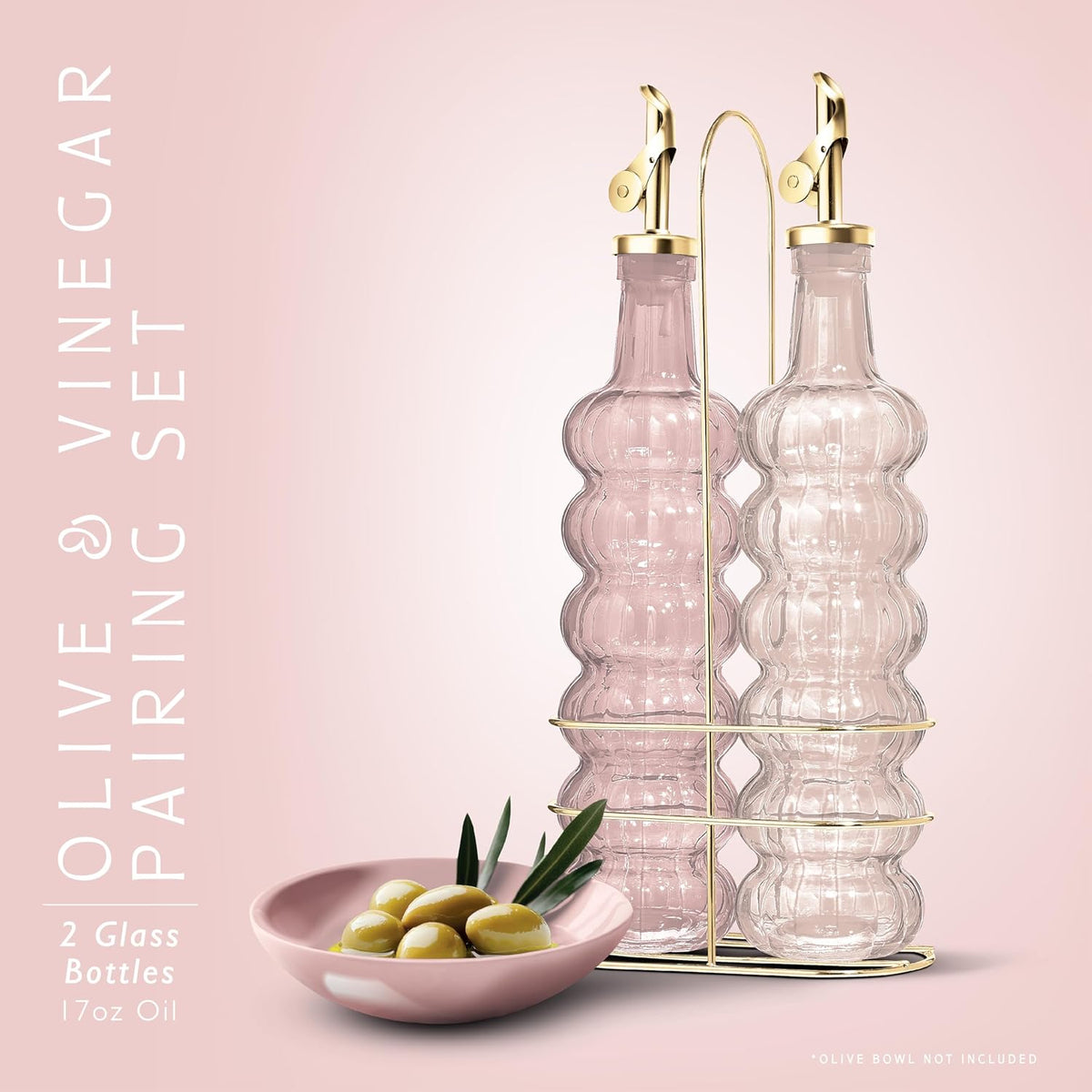 COOK WITH COLOR Glass Olive Oil Bottle Dispenser - 2 Pack- 17oz Oil and Vinegar Cruet - Olive Oil