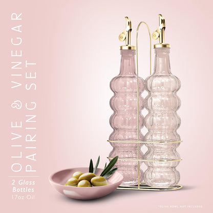 COOK WITH COLOR Glass Olive Oil Bottle Dispenser - 2 Pack- 17oz Oil and Vinegar Cruet - Olive Oil