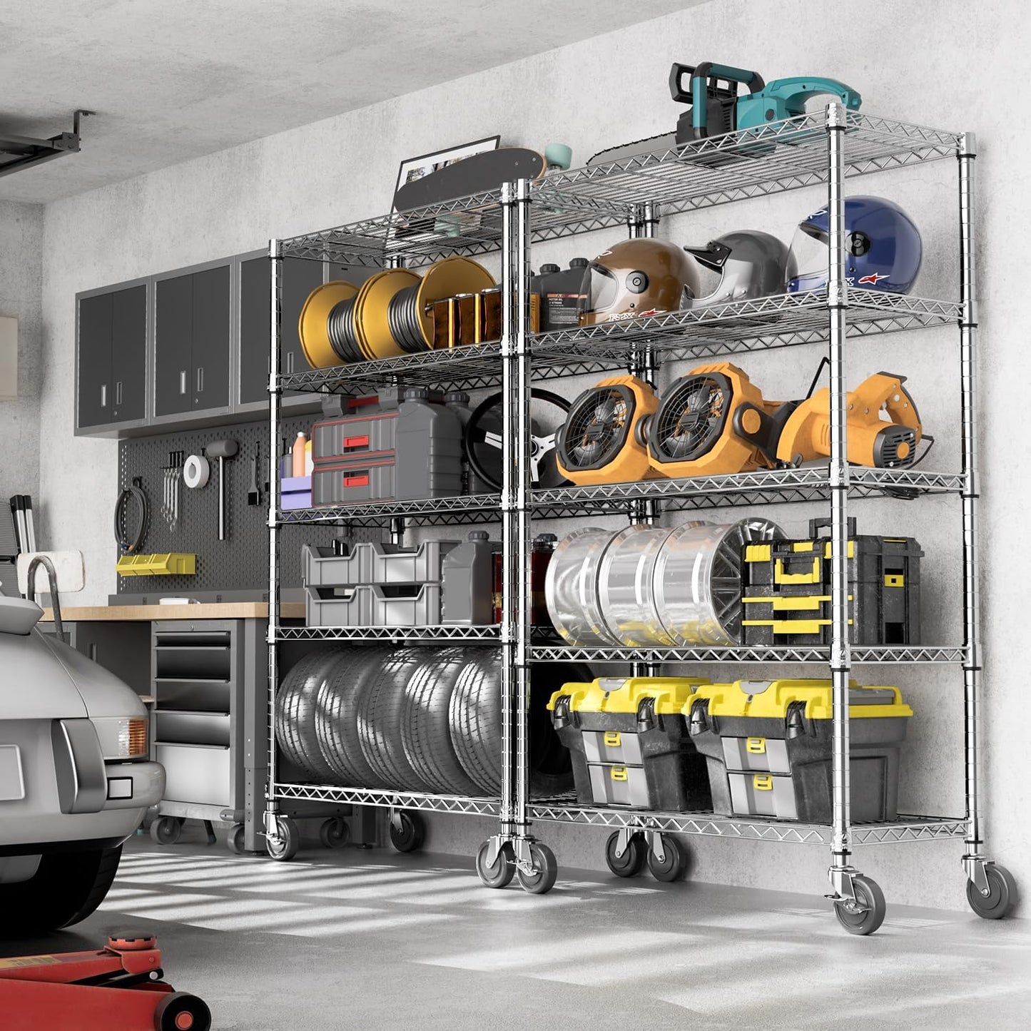 5-Shelf Storage Shelves,Wire Shelving Heavy Duty Metal Storage Shelving Unit Adjustable Garage