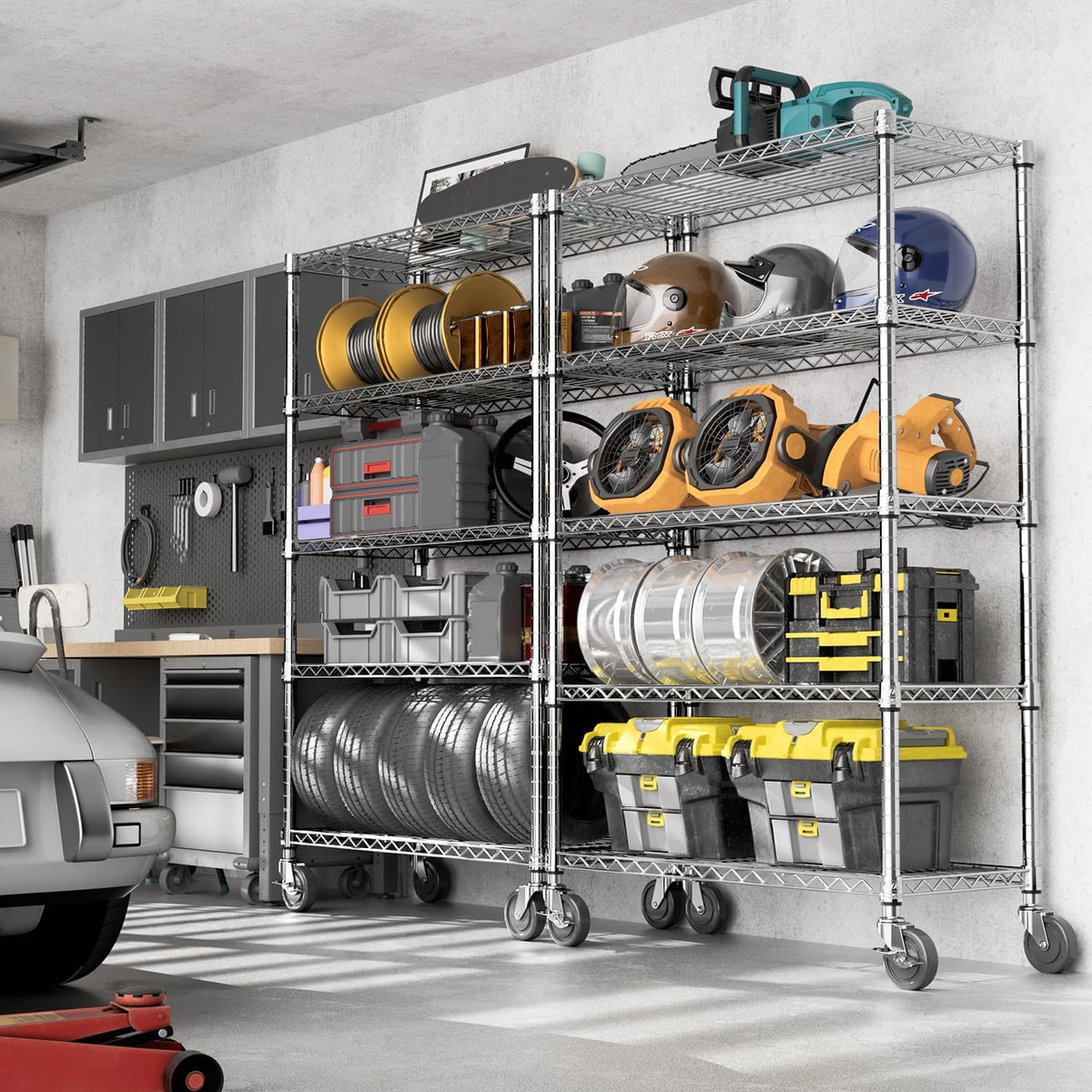 5-Shelf Storage Shelves,Wire Shelving Heavy Duty Metal Storage Shelving Unit Adjustable Garage