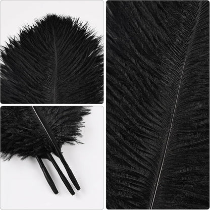 THARAHT Black Ostrich Feathers 12pcs Natural Bulk 8-10Inch 20cm-25cm for Crafts Wedding Party
