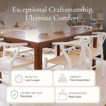 POLY & BARK Weave Dining Chair – Mid-Century Modern Wishbone Dining Chair with Arms, Solid Wood