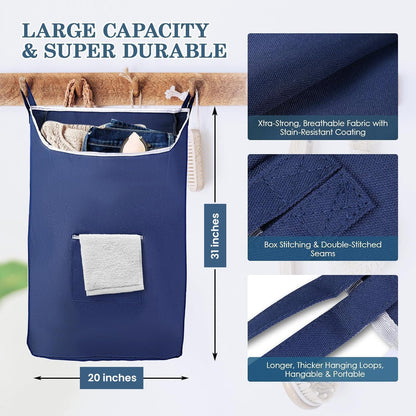 Fine Living Co. Large Hanging Laundry Hamper with Over Door Hooks & Adhesive, Durable Space Saving