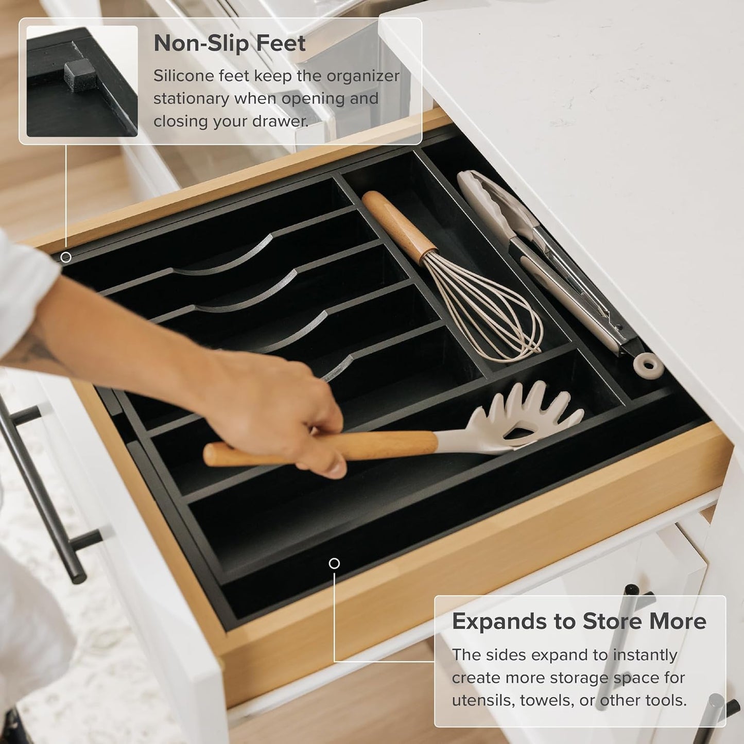 Premium Silverware, Flatware and Utensil Organizer for Kitchen Drawers, Food-Safe Contract Grade