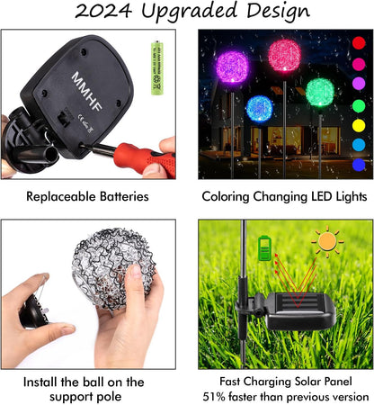 Solar Garden Lights Outdoor, Upgraded Globe Powered Garden Light, Multi-Color Changing LED Solar