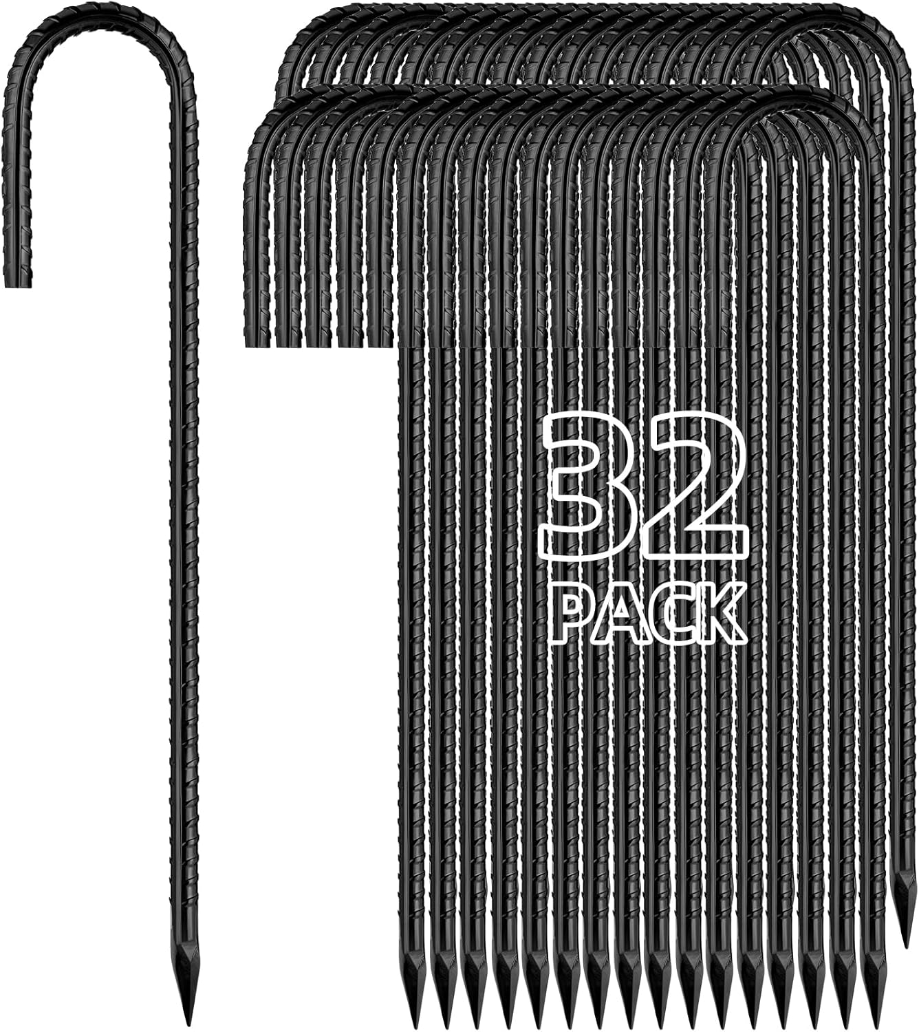 12 Inch Rebar Stakes J Hook Ground Stakes 32-Pack Heavy Duty Galvanized Chain Link Fence Stakes