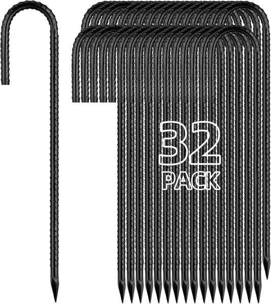12 Inch Rebar Stakes J Hook Ground Stakes 32-Pack Heavy Duty Galvanized Chain Link Fence Stakes