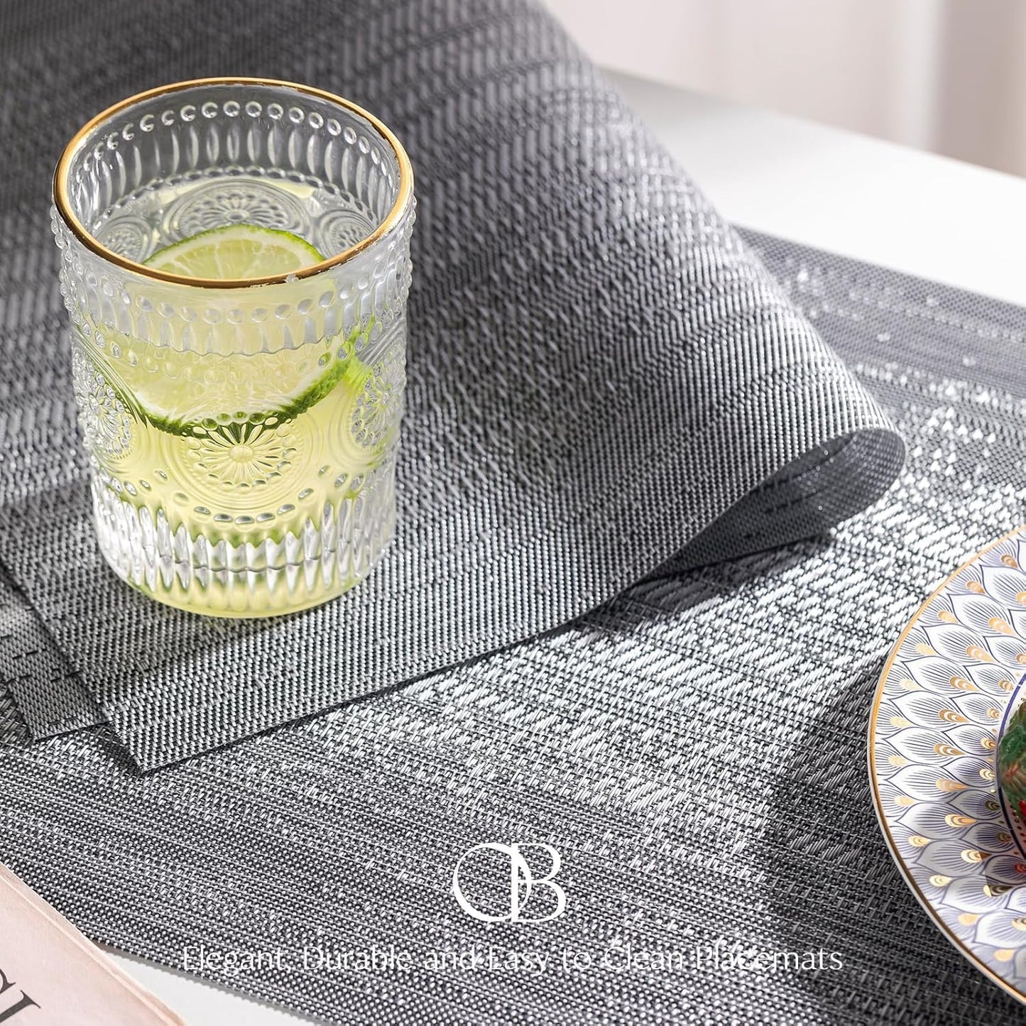 Placemats Set of 8 - Easy Clean Woven Vinyl Placemat for Dining Table, Indoor/Outdoor Place Mats