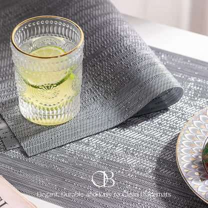 Placemats Set of 8 - Easy Clean Woven Vinyl Placemat for Dining Table, Indoor/Outdoor Place Mats