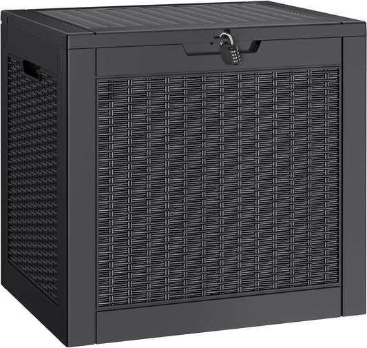 NUNU LAB 30 Gallon Waterproof Outdoor Storage Box, Lockable Resin Deck Box Bench for Patio