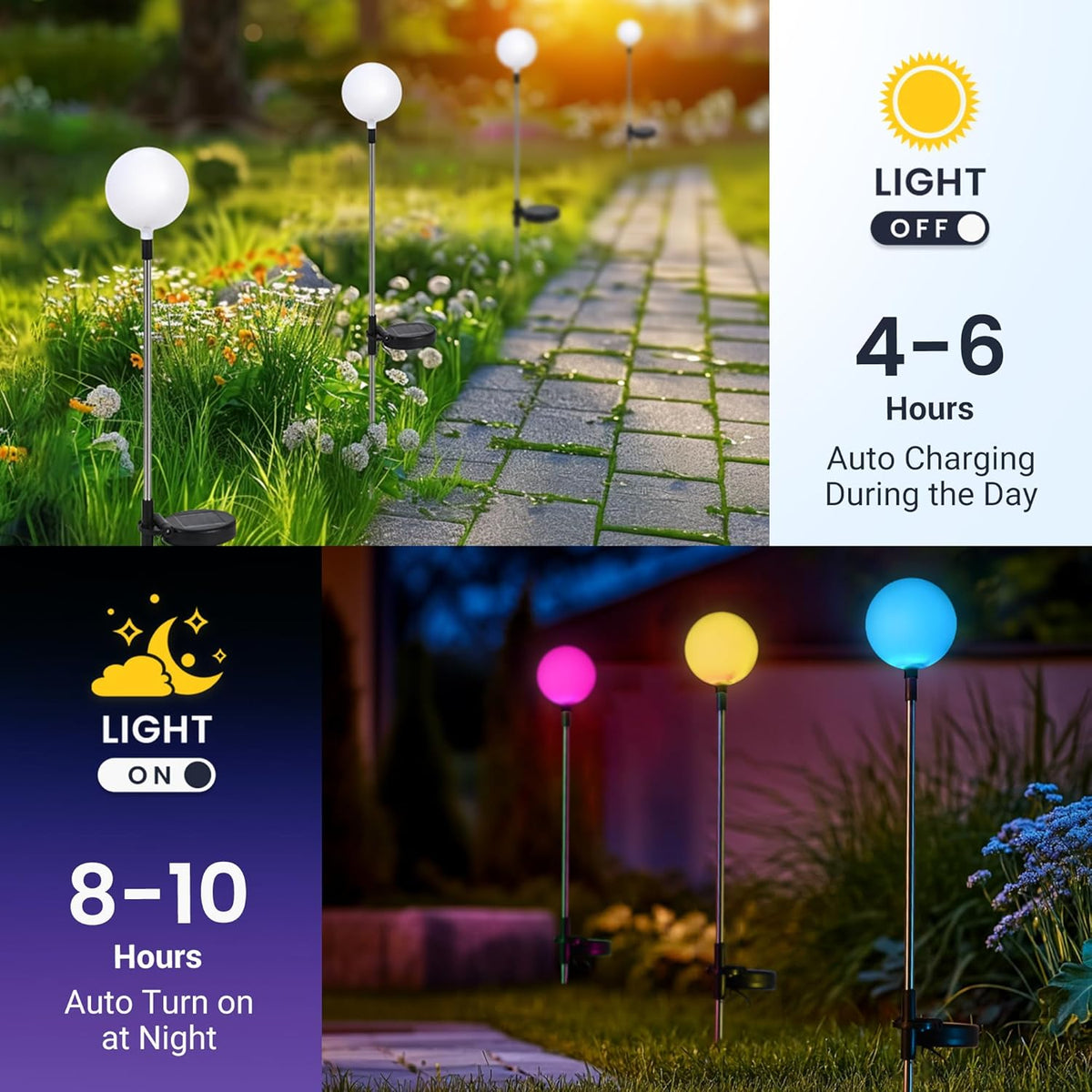 SOLPEX Solar Garden Lights 6 Pack, Solar Globe Lights Outdoor Waterproof, Multi-Color Changing