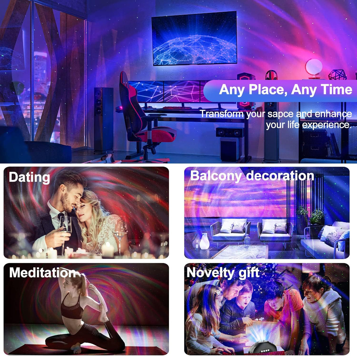 Star Projector, Galaxy Light for Bedroom Night Lights, Aurora Projector with Bluetooth Speaker for