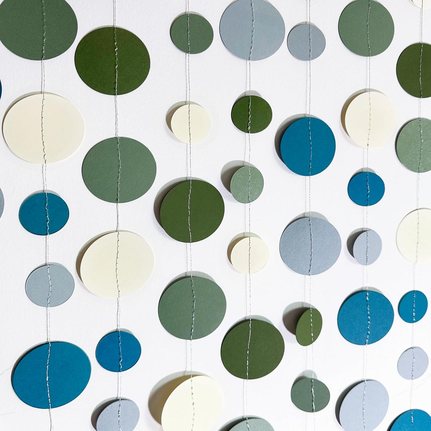 Sage Green and Dusty Blue Party Decorations Polka Dots Garlands Hanging Paper Circle Dots Streamer