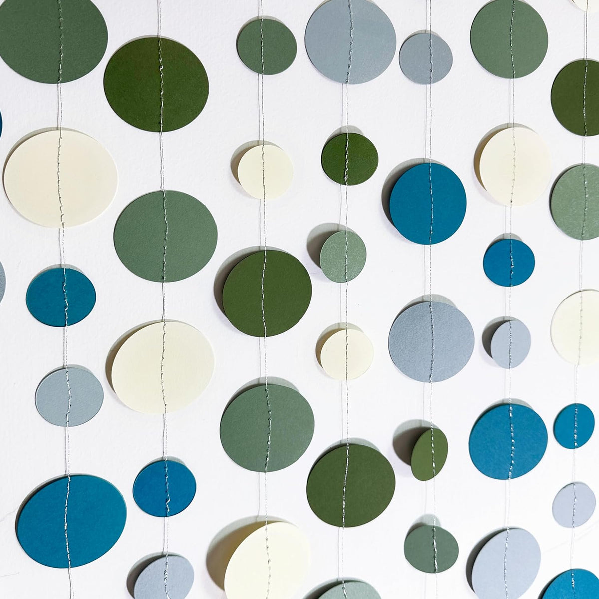 Sage Green and Dusty Blue Party Decorations Polka Dots Garlands Hanging Paper Circle Dots Streamer