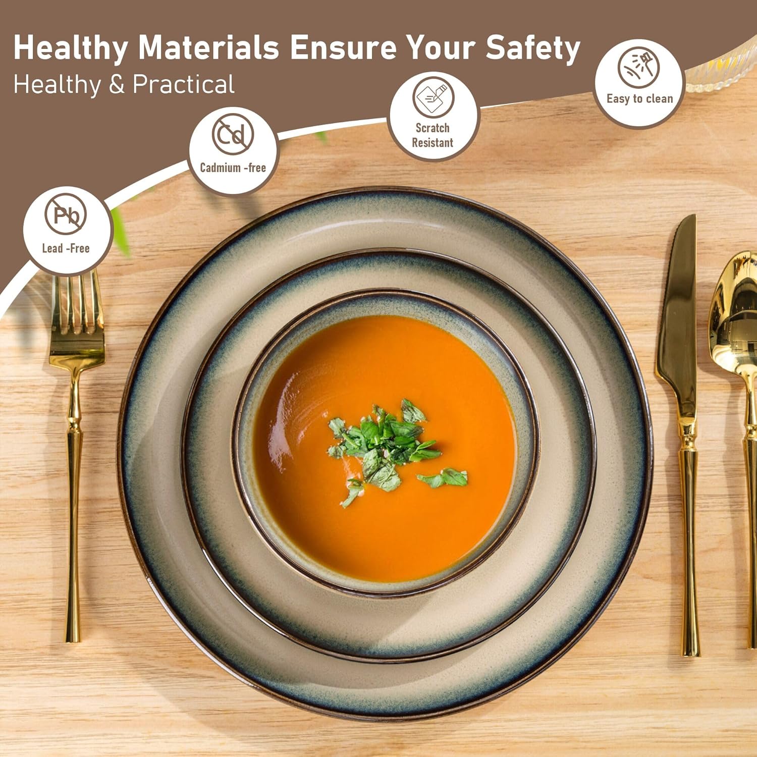 GBHOME Ceramic Dinnerware Sets for 4, 12 Pieces Stoneware Plates and Bowls Sets, Scratch Resistant