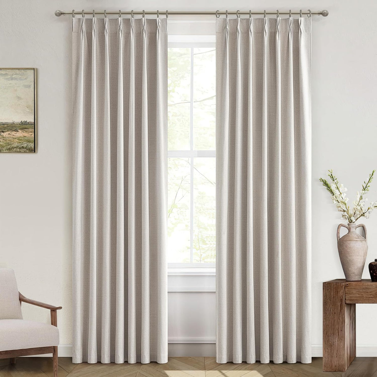 95 Inch Curtains 2 Panel Set,Boho Linen Thick Textured Window Treatments Curtains for Track System