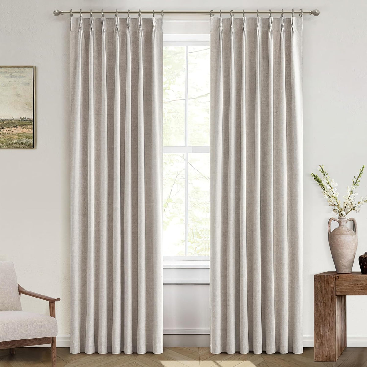 Custom Curtains 78 Inches Long for Bedroom Windows,Pinch Pleated Blackout Natural Linen Farmhouse