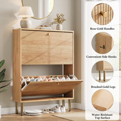 Nicetree Shoe Storage Cabinet for Entryway - Flip Shoe Cabinet with Tiered Fluted Design - Slim