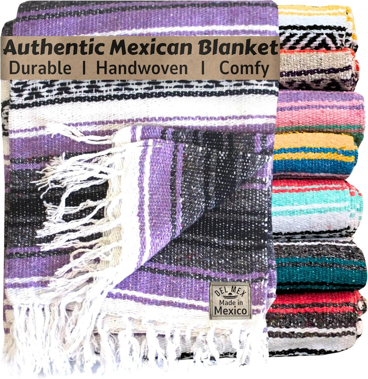 Del Mex Classic Mexican Blanket, Large Authentic Woven Falsa Throw (70"x50"), Artisan Southwest