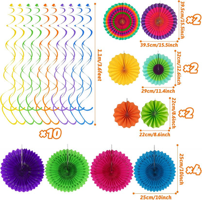 Fiesta Party Decorations - Easy to Assemble Multicolored Paper Fan Honeycomb Ball Garland Hanging