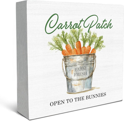 SRADMO Easter Sign, Carrot Patch Easter Wood Box Sign Desk Decor, Easter Carrot Decorations