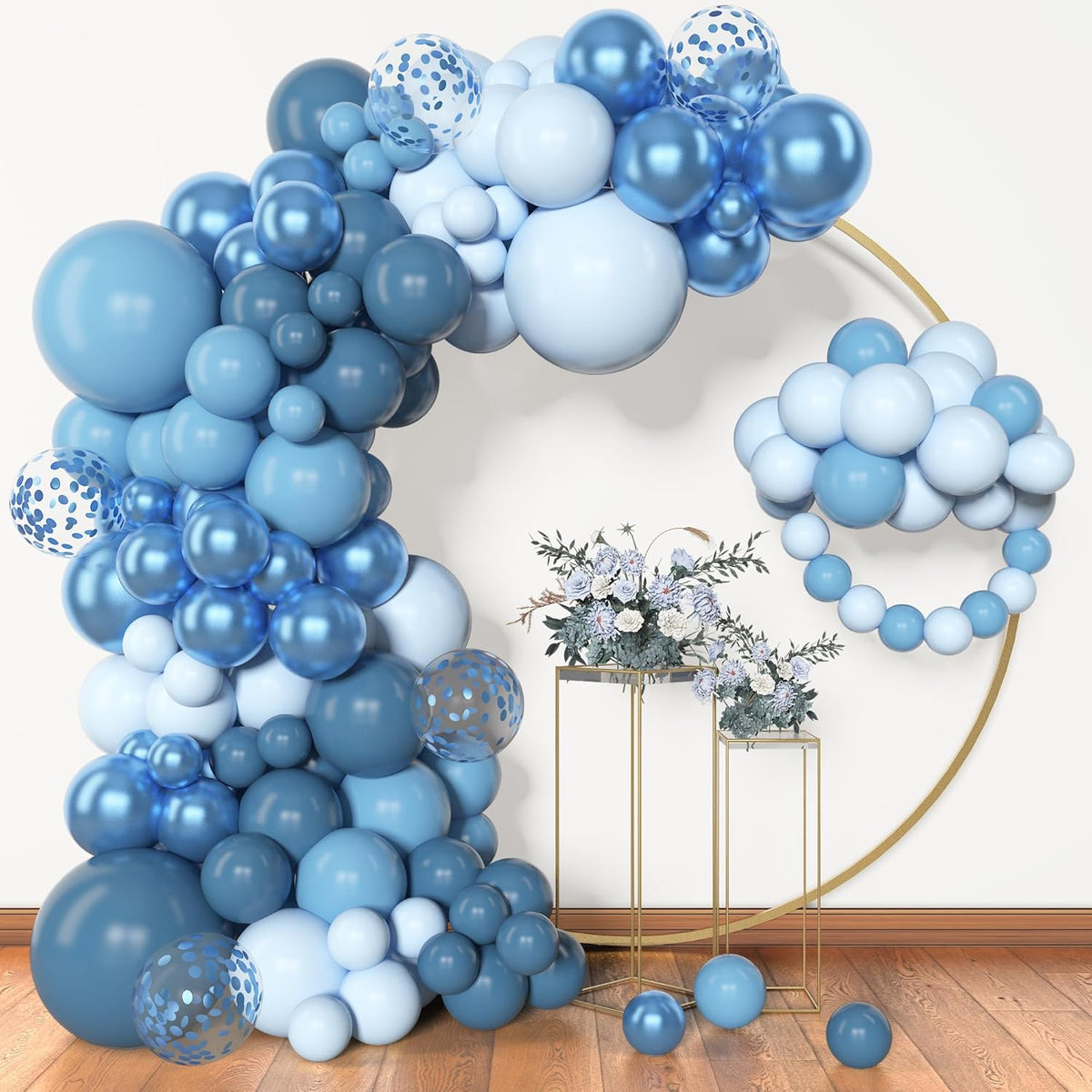 Amandir 153pcs Blue Balloon Garland Arch Kit, Different Sizes 18 12 10 5 inch Latex Metallic