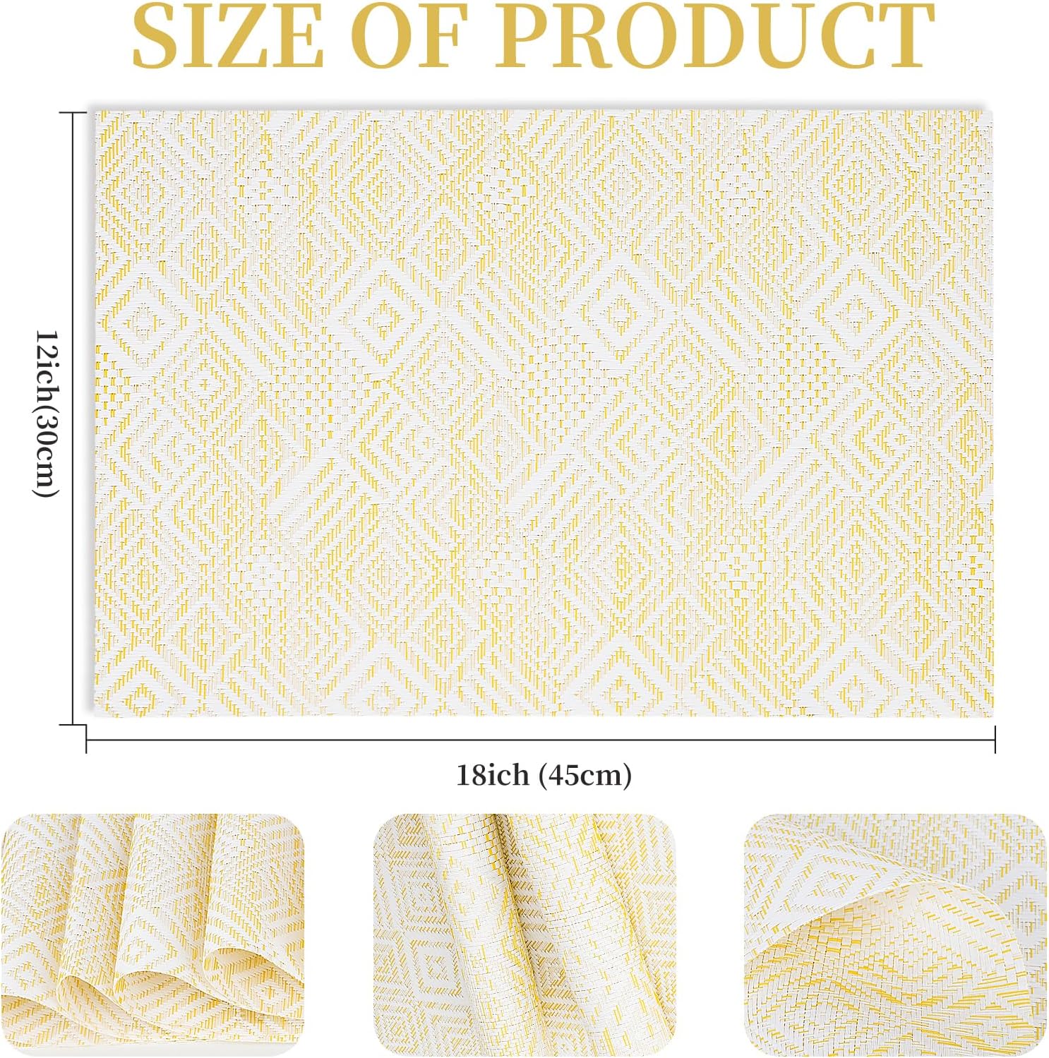 Vinyl Plastic Placemats Set of 6 Washable Heat Resistant Non-Slip Elegant Indoor Outdoor Kitchen