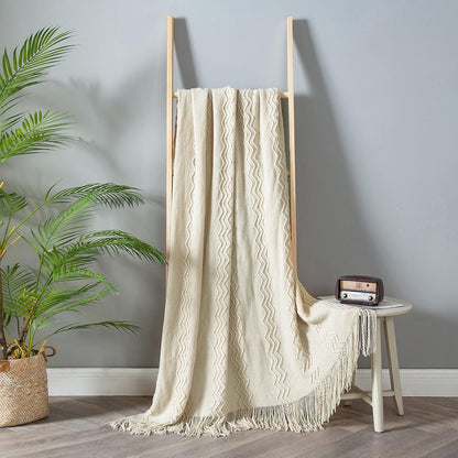MIULEE Knitted Beige Throw Blanket Soft Sofa Knit Blanket for Couch 50 x 60 Inches, Solid Cozy