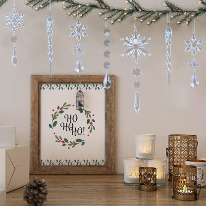 32pcs Crystal Christmas Ornaments for Christmas Tree Decorations-Blue Hanging Acrylic Snowflake and