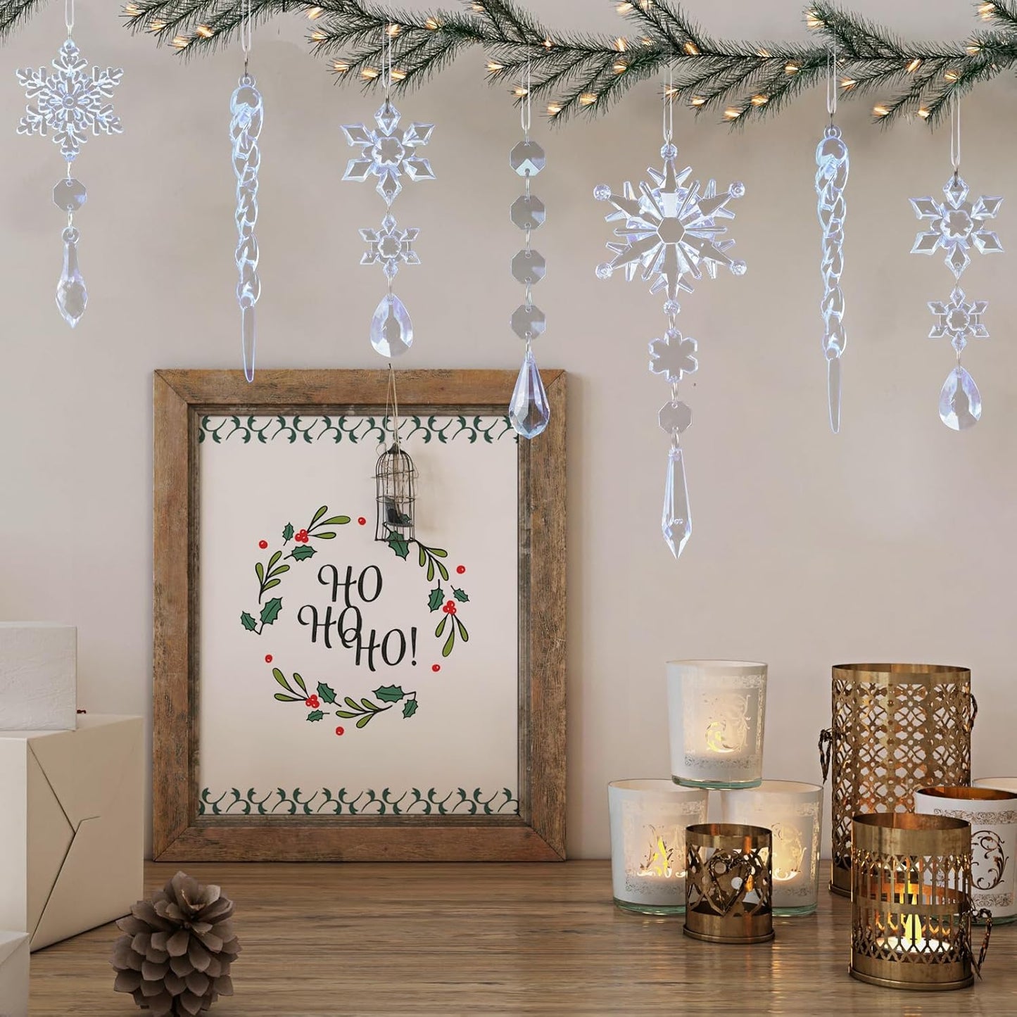 18pcs Crystal Christmas Ornaments for Christmas Tree Decorations-Blue Hanging Acrylic Snowflake and