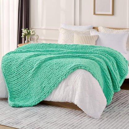 L'AGRATY Chunky Knit Blanket Throw: 60''x80'' Chenille Chunky Knitted Throw Blanket for Bed Couch