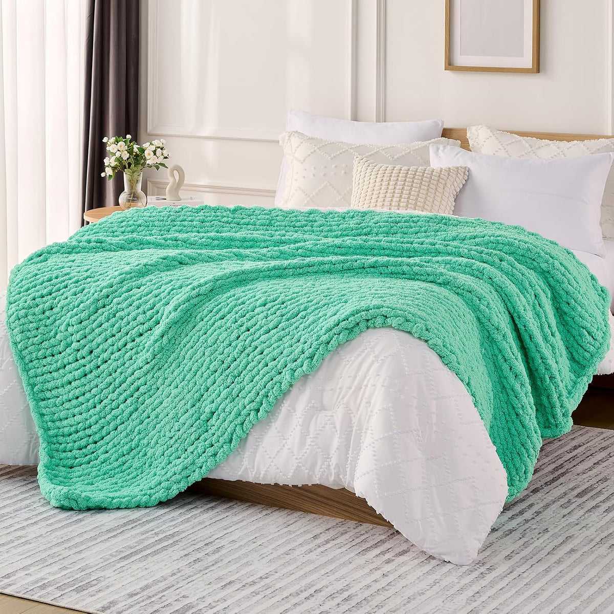 L'AGRATY Chunky Knit Blanket Throw: 50''x60'' Chenille Chunky Knitted Throw Blanket for Bed Couch