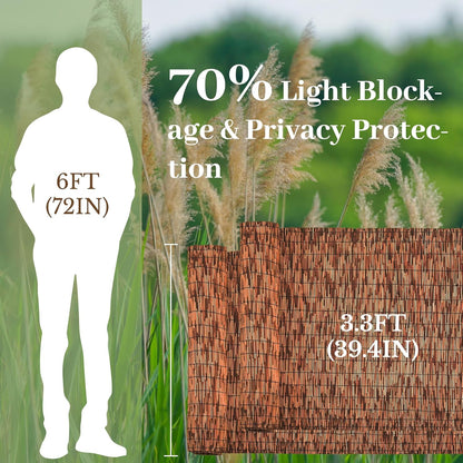 Brown 2 Pack 3.3FT X 16.4FT Reed Fencing Roll, Balcony Privacy Shade Reed Bamboo Fencing Garden