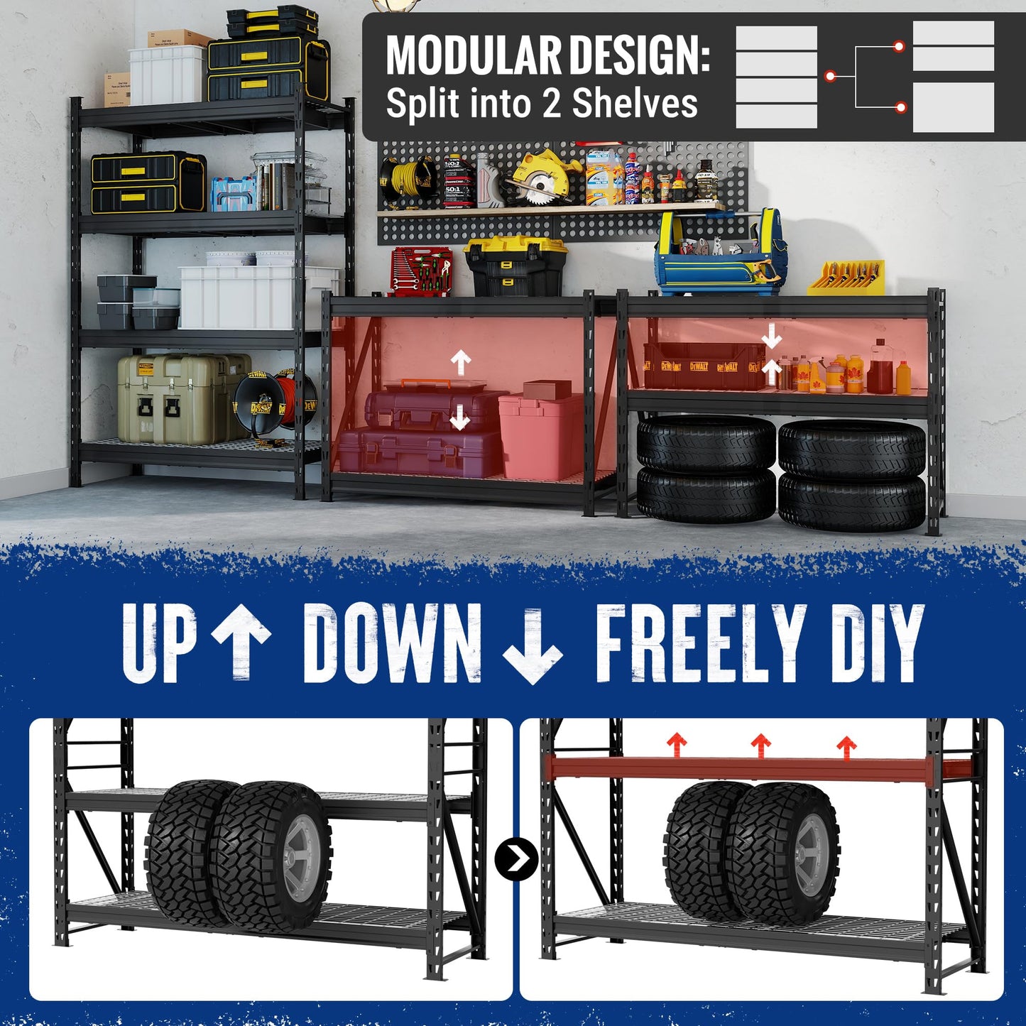 WORKPRO 77-Inch Garage Utility Shelving, 6400 lb Heavy-Duty Rack