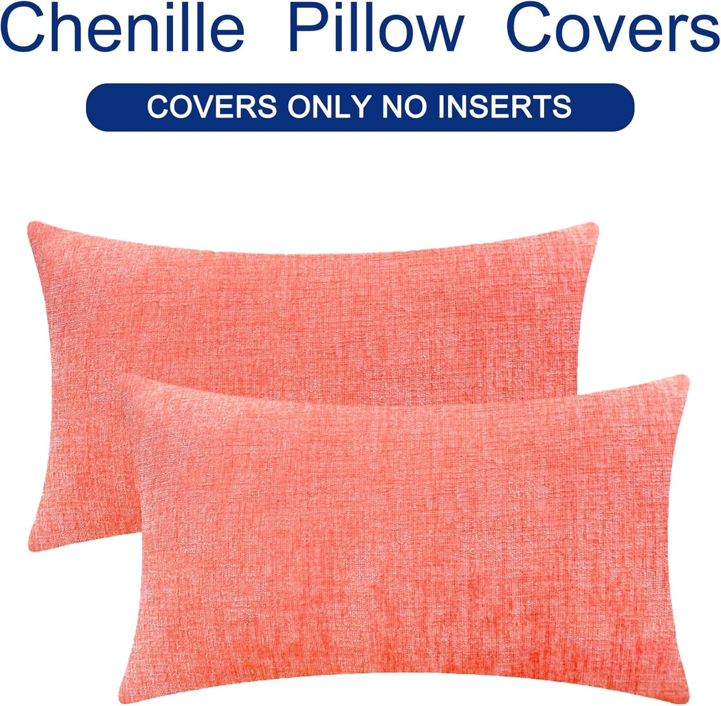 CaliTime Throw Pillow Covers Decorative 12 X 20 Inches Pack of 2 Cozy Chenille Cushion Cases for